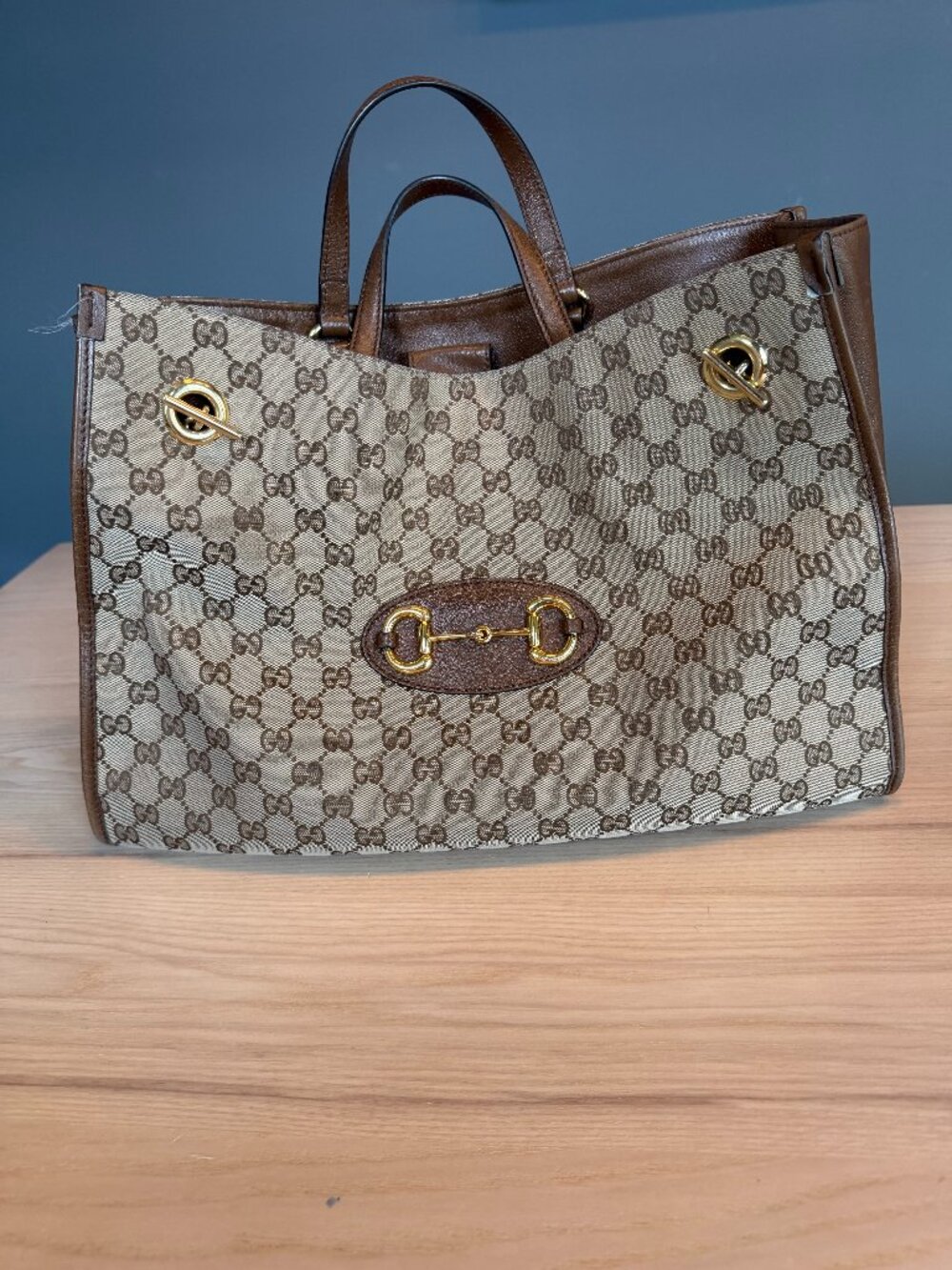 GUCCI Pattern Tote with Gold Link Straps